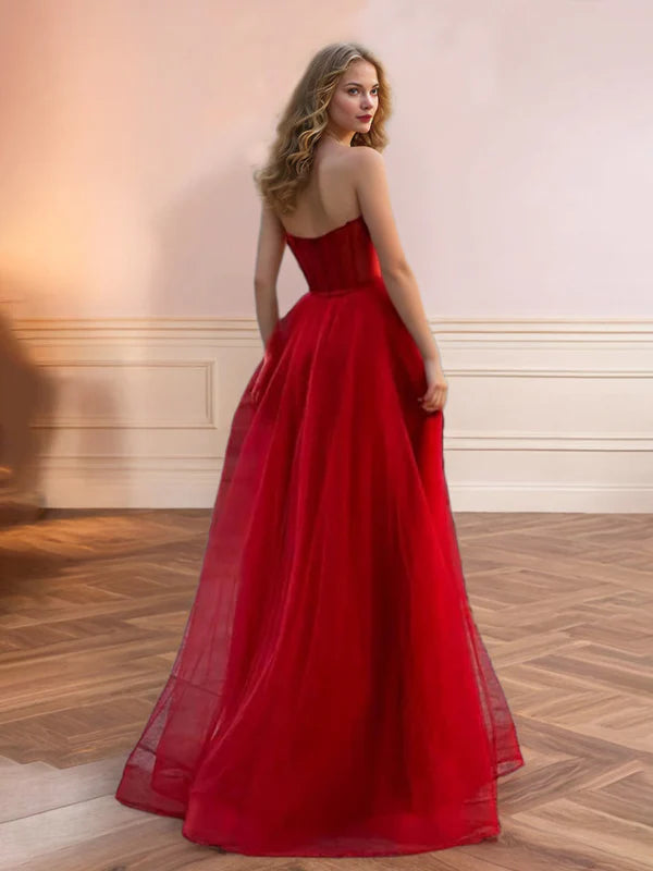 A Line Sweetheart Tulle Maxi Prom Dress Party Dresses